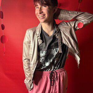 Pre-loved Miss Sixty Metallic Moto Jacket – Y2K Cropped Biker Chic